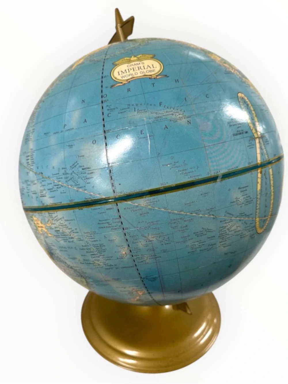 Vintage Cram’s Imperial C87 12” World Globe Blue Gold MCM Library Decor USA